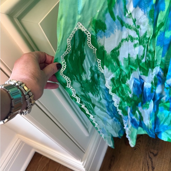 Hemant & Nandita Vida Blue Green Long Maxi Dress Kaftan $585 size Large - Picture 9 of 12